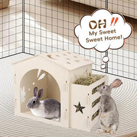 Extra Large Rabbit House & Rabbit Hay Feeder, Indoor Bunny Hideout with Feeder, Small Animal Houses & Habitats and Guinea Pig Hay Feeder