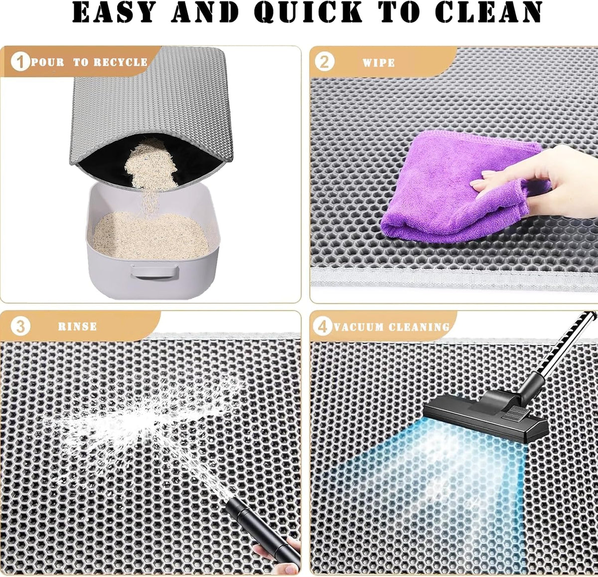 Cat Litter Mat, Honeycomb Double Layer Litter Trapping Mat – Daily Care for Cats - Light Gray / 30x22 Inches - image 4