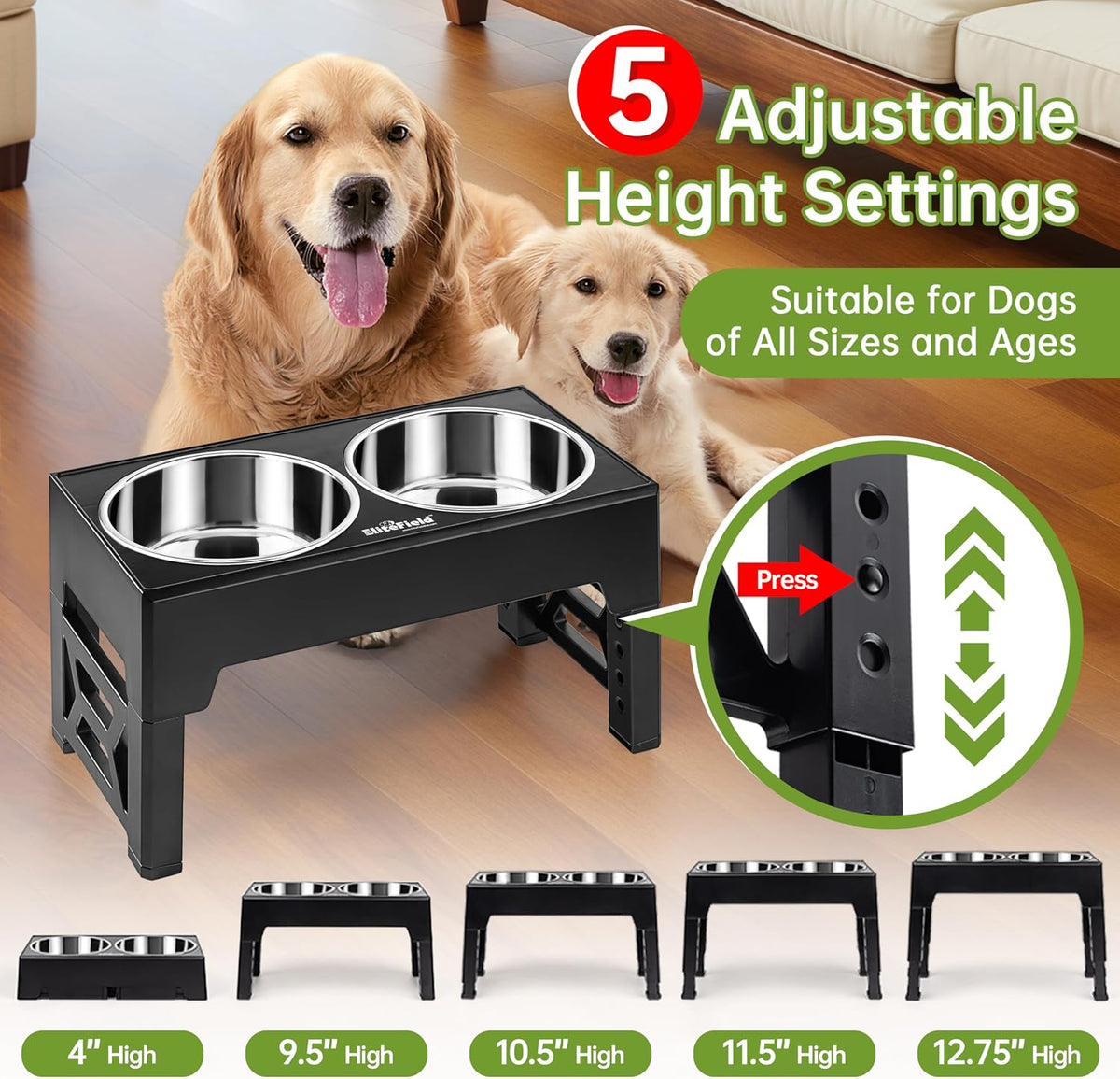 EliteField Elevated Dog Bowls - 2 Stainless Steel Bowls / Black - image 2