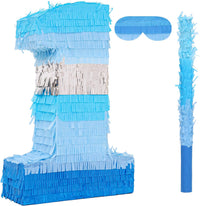 BIRCHIO blue number 4 pinata with blindfold and bat for a fourth birthday party - view 4