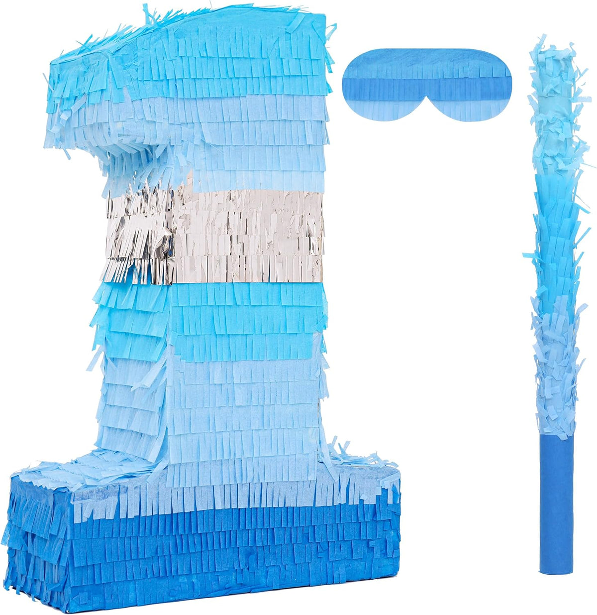 BIRCHIO blue number 4 pinata with blindfold and bat for a fourth birthday party - view 4