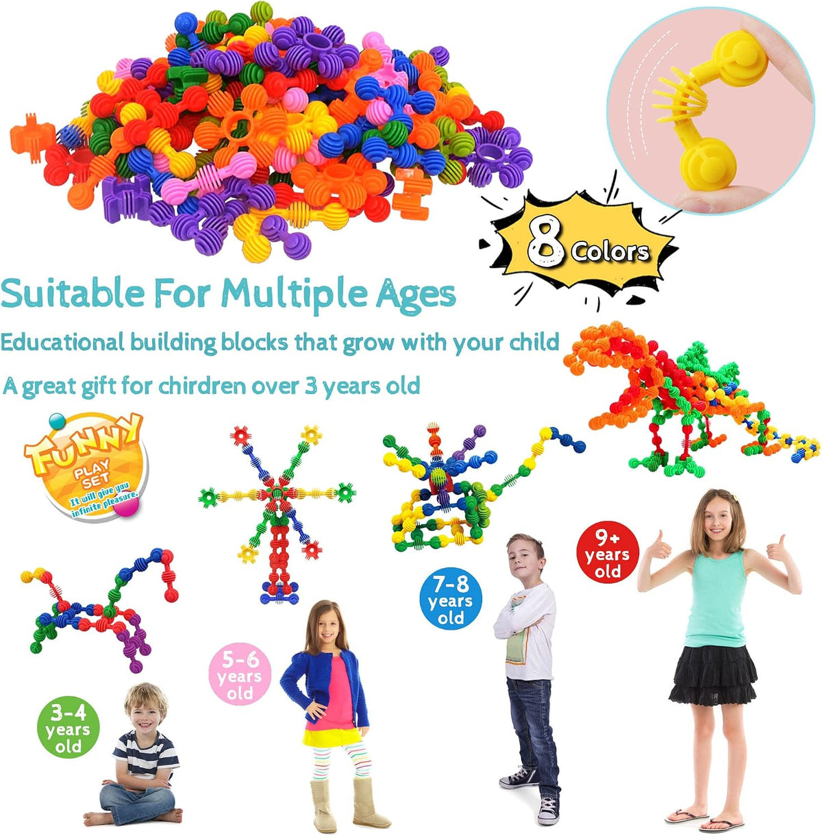 TOMYOU 120 piece interlocking building blocks set with colorful star shaped pieces - view 5