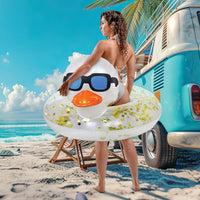 POZA inflatable duck pool float tube with gold confetti, sunglasses and orange beak - view 18
