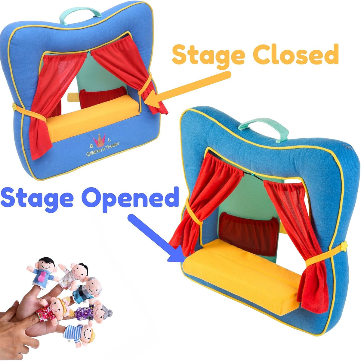 BETTERLINE 20 Piece Story Time Finger Puppets Set Cloth Velvet - Puppet Theater Blue / Finger Puppets - image 2
