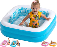 3-in-1 Inflatable Baby Pool, Safety Secure Grip Handles - 34" Square Summer Blue
