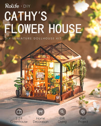 Rolife Greenhouse miniature house kit assembled with plants, wooden furniture and LED light - view 8