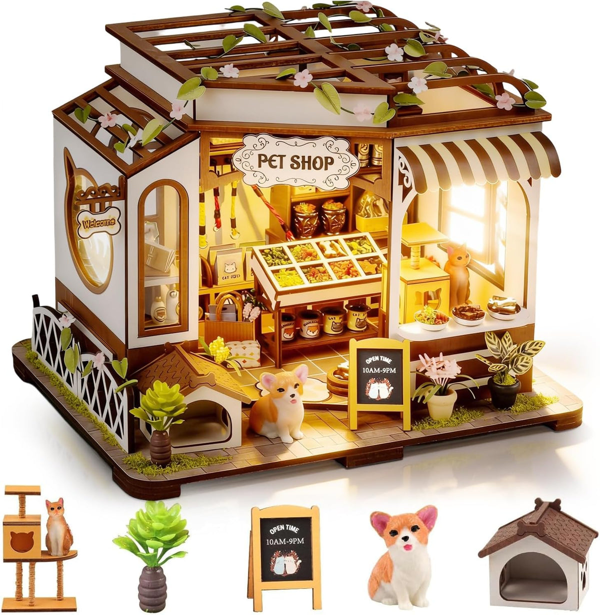 DIY Miniature House Kit, Pet Shop Book Nook Kit with LED Light - Pet Shop