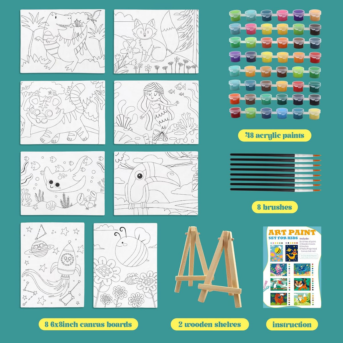 goldentime Kids Paint by Number Kits Including 6 Pre-Drawn Canvas - animals - image 2
