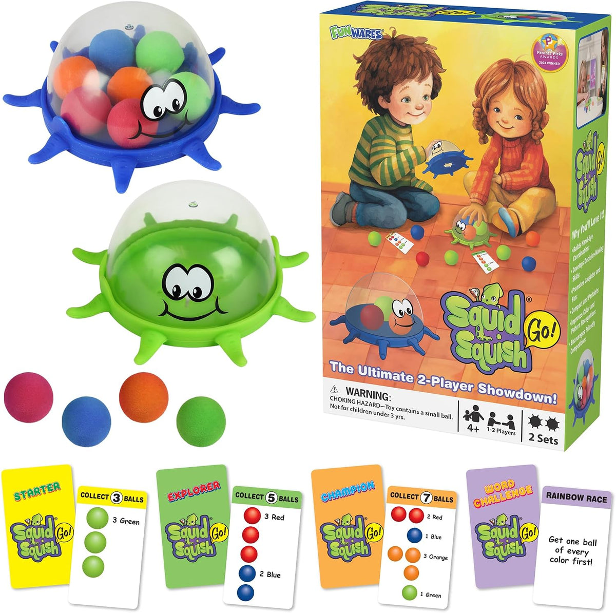 Funwares Squid Squish floor game with 4 squid domes, foam balls and challenge cards - view 2