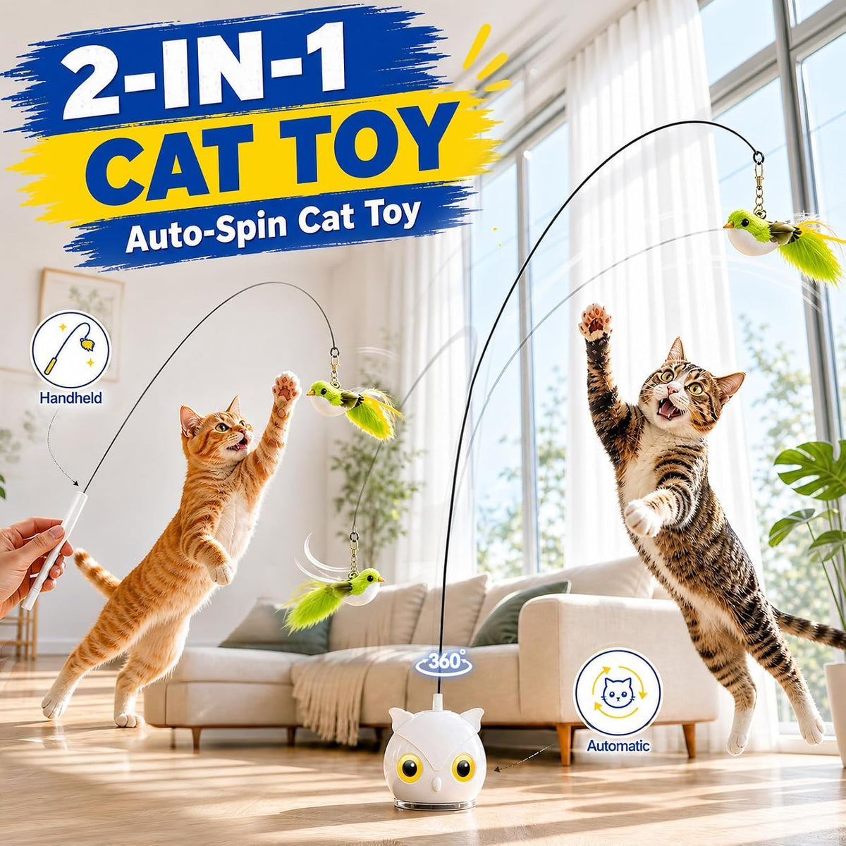 Interactive Cat Toy for Indoor Cats, Automatic Flying Bird Toy – Essentials for Cats - Grey - image 2