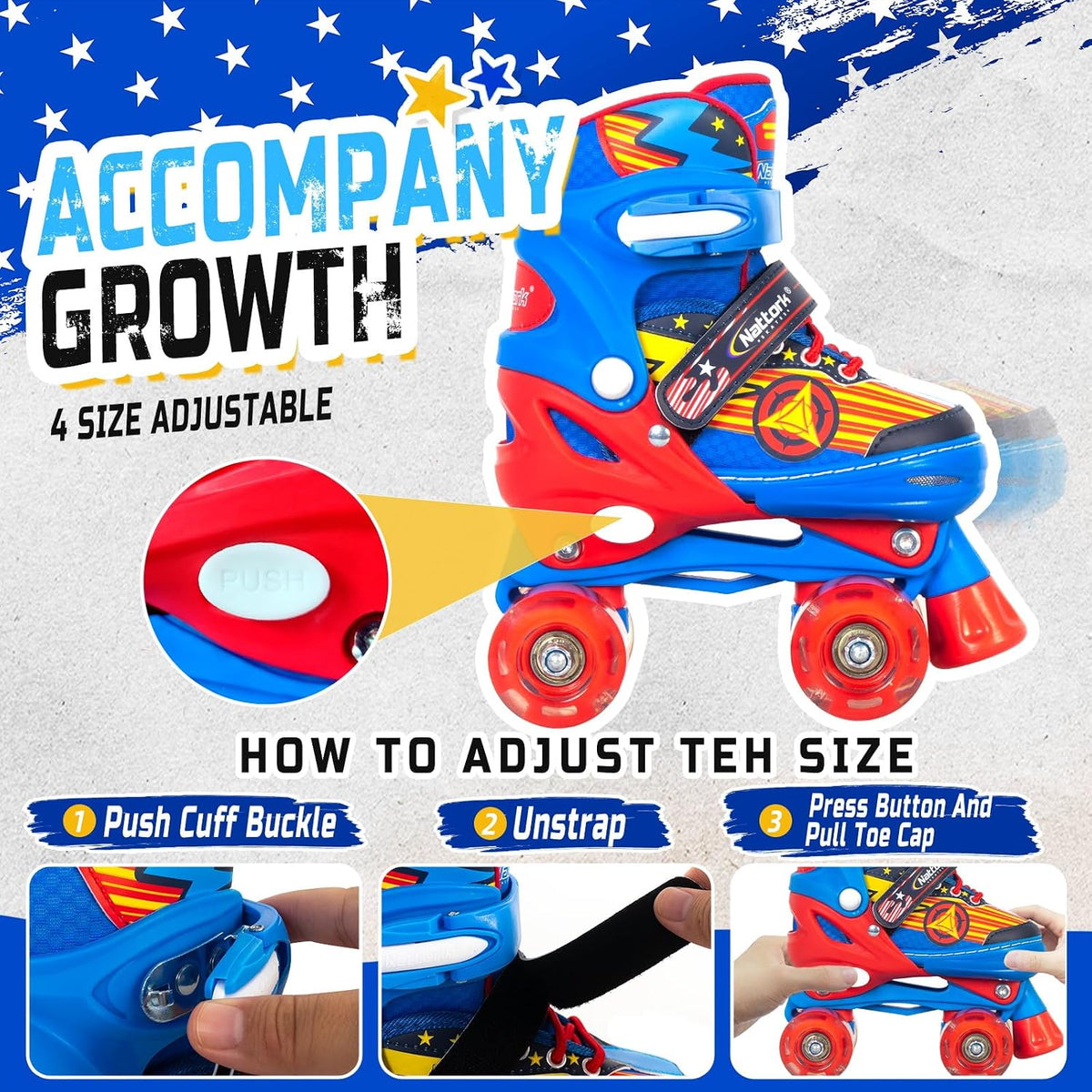 Kids Roller Skates for Boys - Star Blue / Small(10C-13C) - image 2
