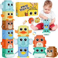 BASUN animal stacking toys set with crab, duck, monkey, penguin, buffalo and elephant
