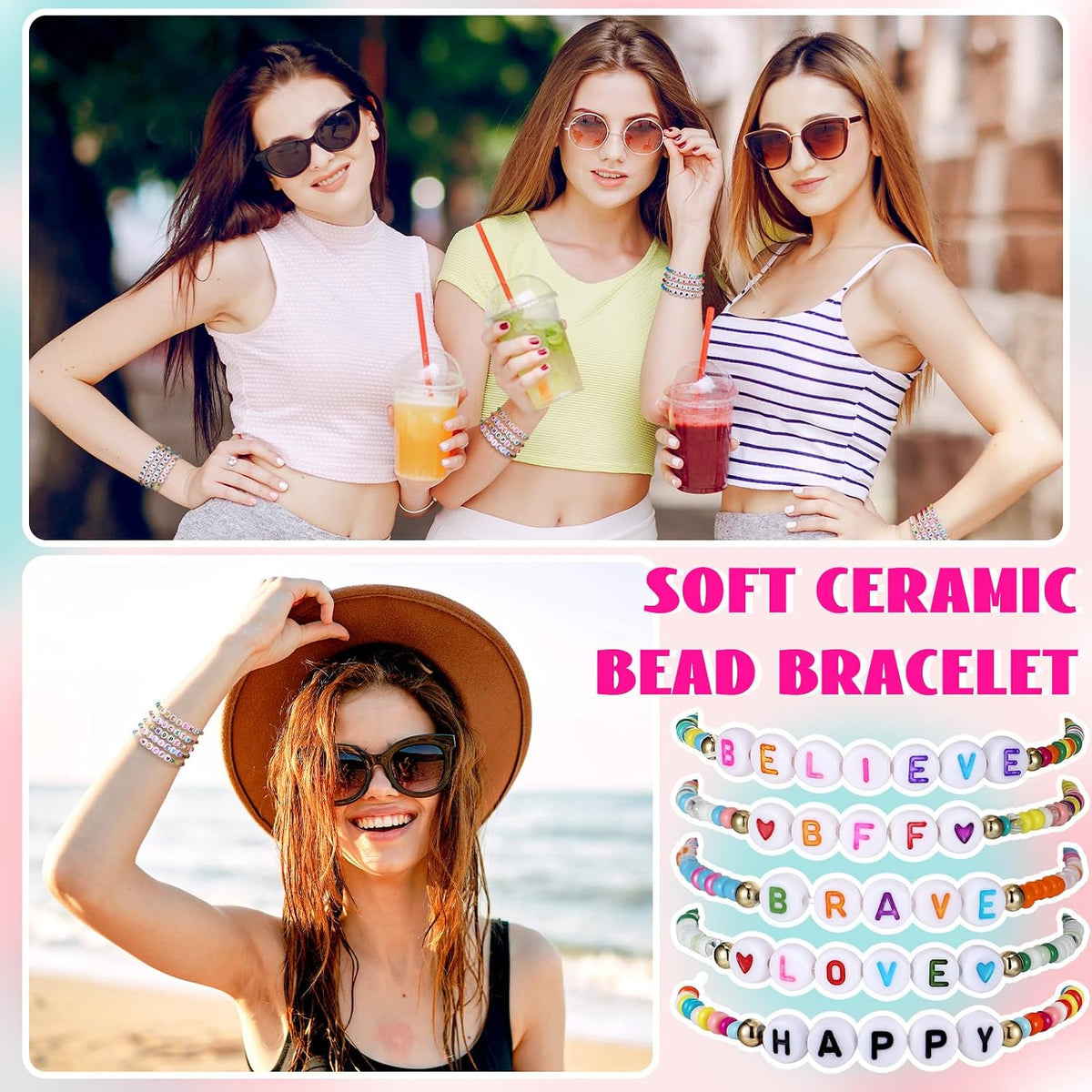 Ecation beaded friendship bracelets bulk set of 96 acrylic bead bracelets with glow letter beads - view 15