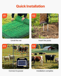 VEVOR Electric Fence Netting, 50" H x 164' L, Livestock Net Fencing with Posts & Stakes, Portable Mesh Nets for Goats, Sheep, Deer, Hogs, Dogs, Electric Fencing for Backyards, Gardens, Farms, Ranches