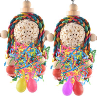 Bissap Conure Toys, 2PCS Bird Parrot Foraging Shredder Hanging Toys Sola Balls with Sand Hammer - 2 PCS