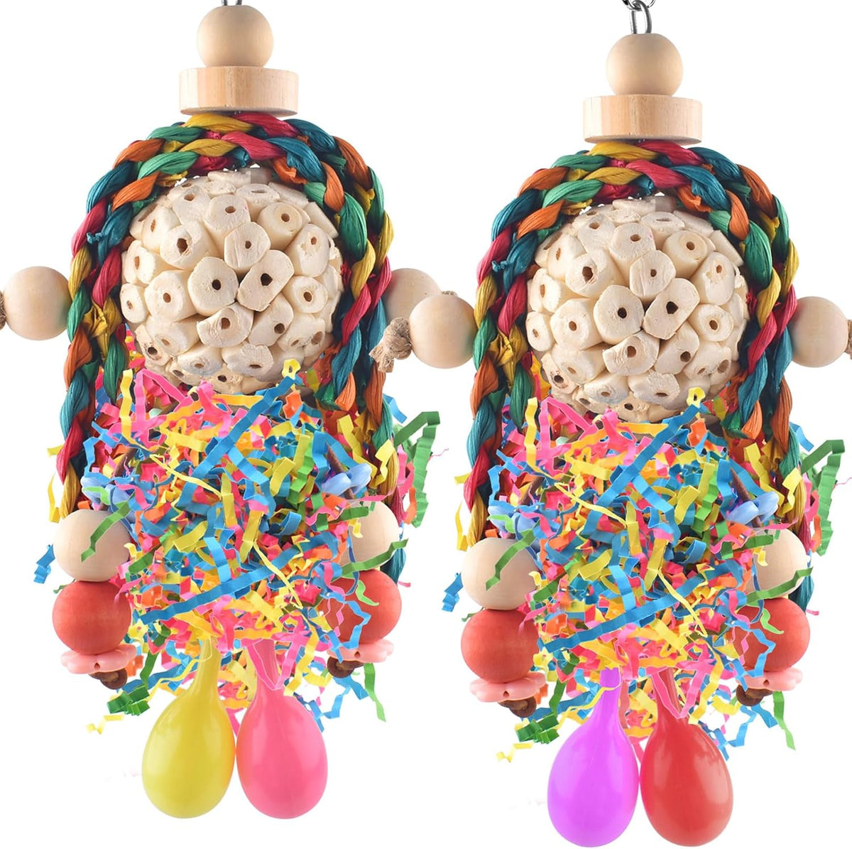 Bissap Conure Toys, 2PCS Bird Parrot Foraging Shredder Hanging Toys Sola Balls with Sand Hammer - 2 PCS