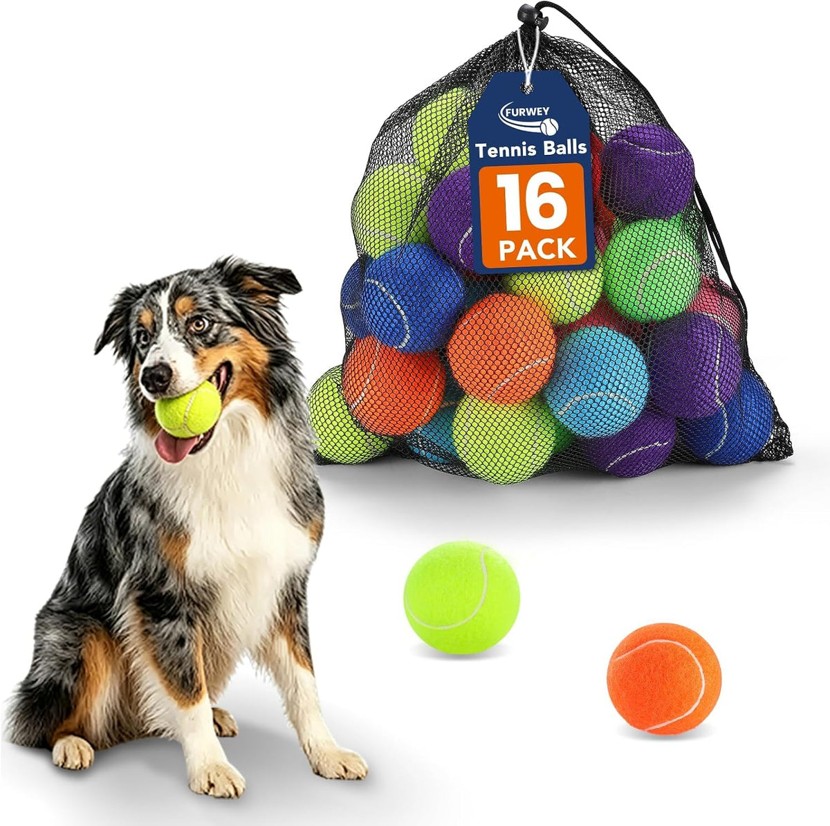 Colorful Tennis Balls for Dogs, Non Squeaky - Small-2in / 16P