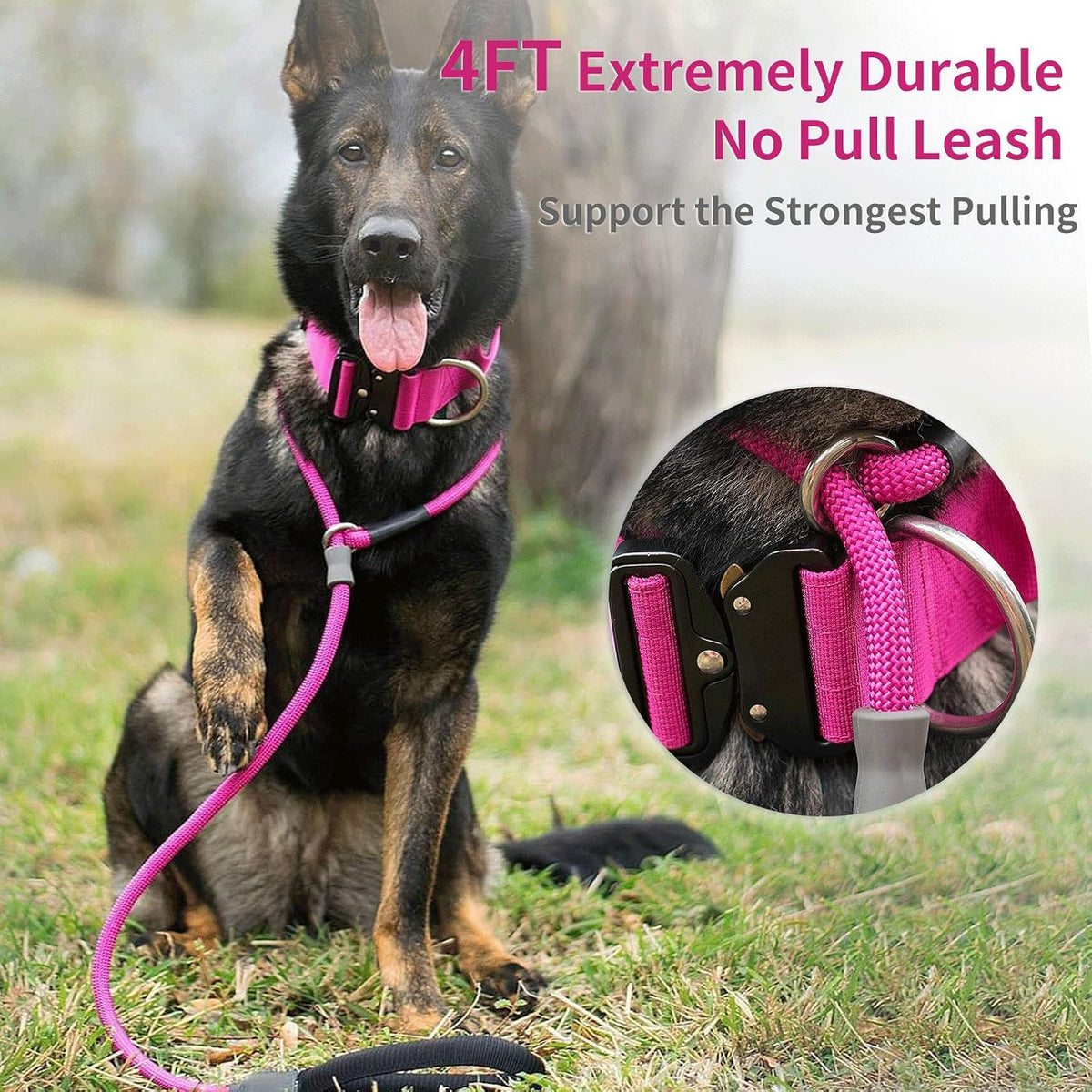 Strong Slip Rope Dog Training Leash - 1/2" x 4ft / Hot Pink - image 2