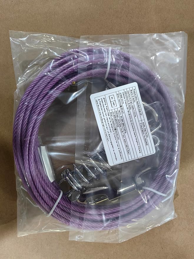 Tie Out Cable for Dog,50FT Dog Leads with Swivel Hook and Shock Spring,Heavy Duty Tie Out Cable for Large Dogs Up to 125lbs,Durable Dogs Runner Tether Line for Outdoor,Yard