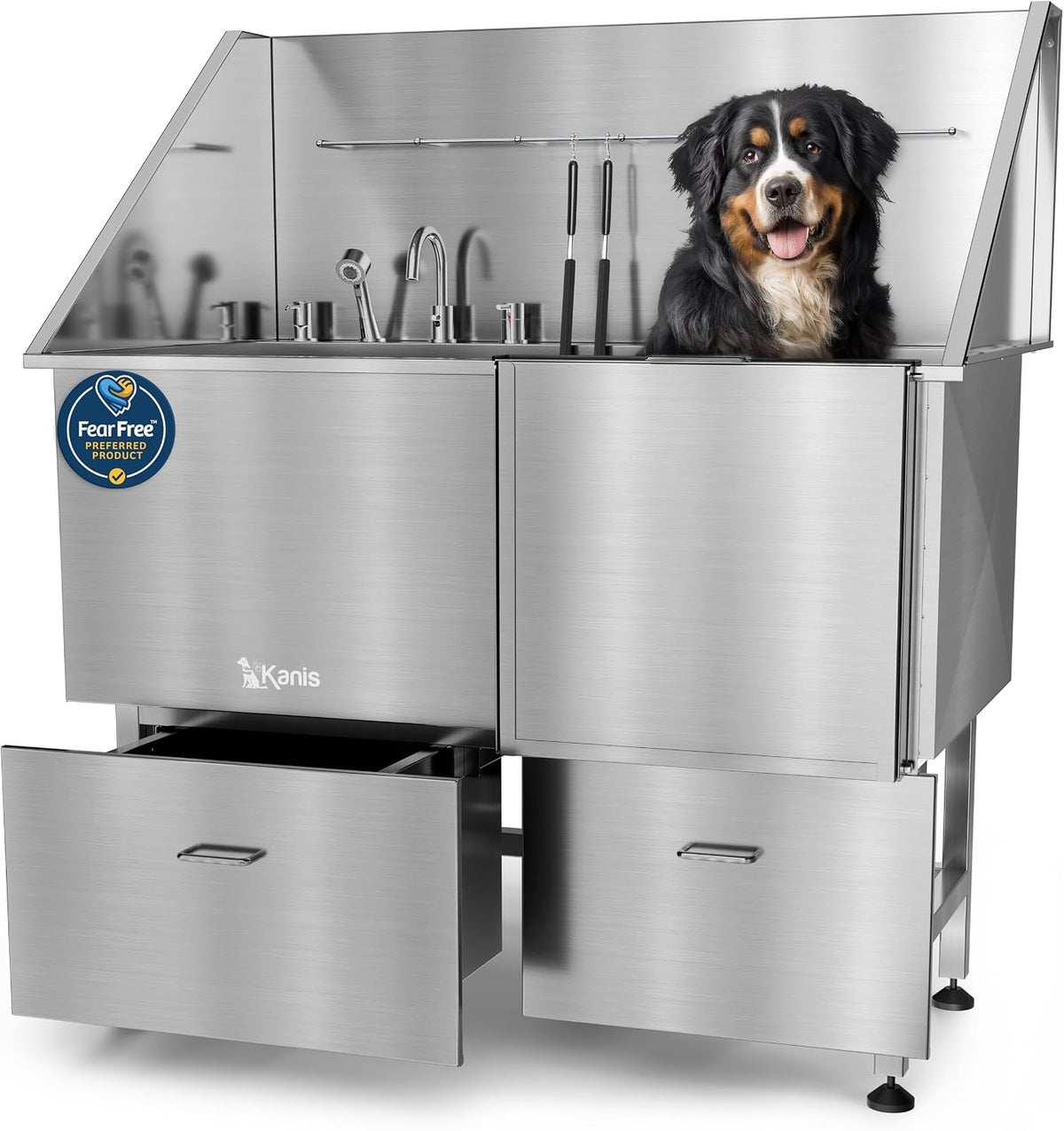 Professional Dog Washing Station 304 Stainless Steel Pets Grooming Tub – Essentials for Dogs - Silver, Right Ramp, 2 Drawer / 50 Inches