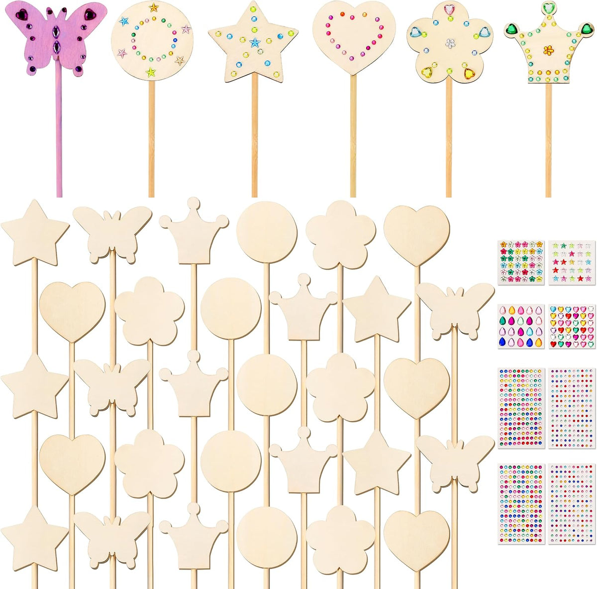 Pllieay princess fairy wands craft kit with 18 unfinished wooden wands and diamond stickers - view 3