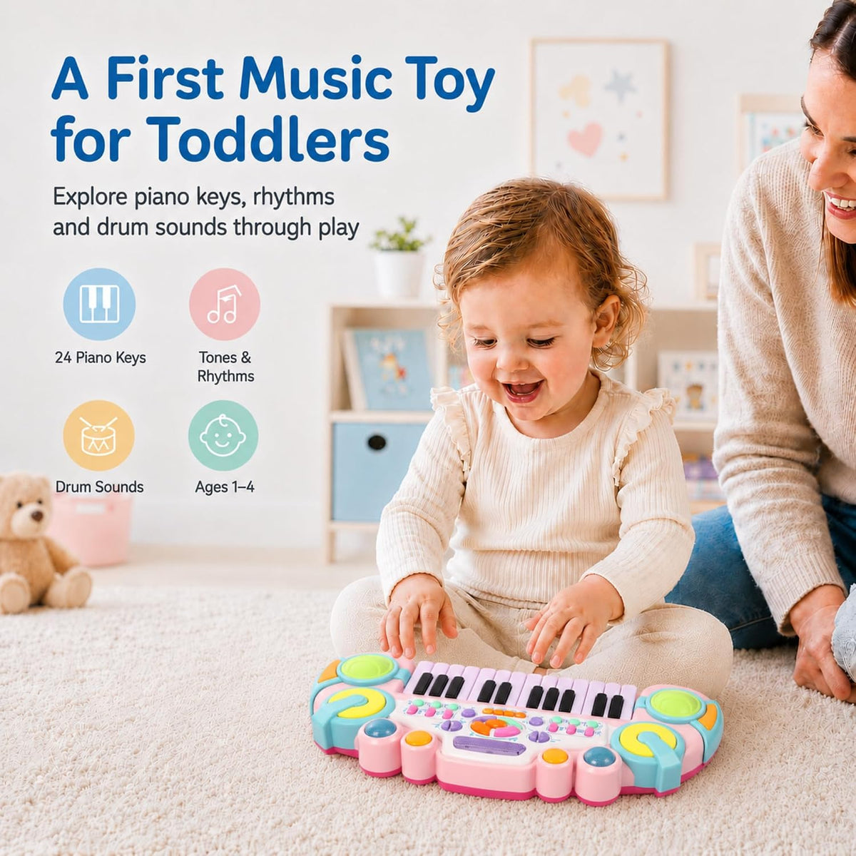 Toddler Piano Keyboard Toy, 24-Key Kids Piano for Ages 1-4 - image 2