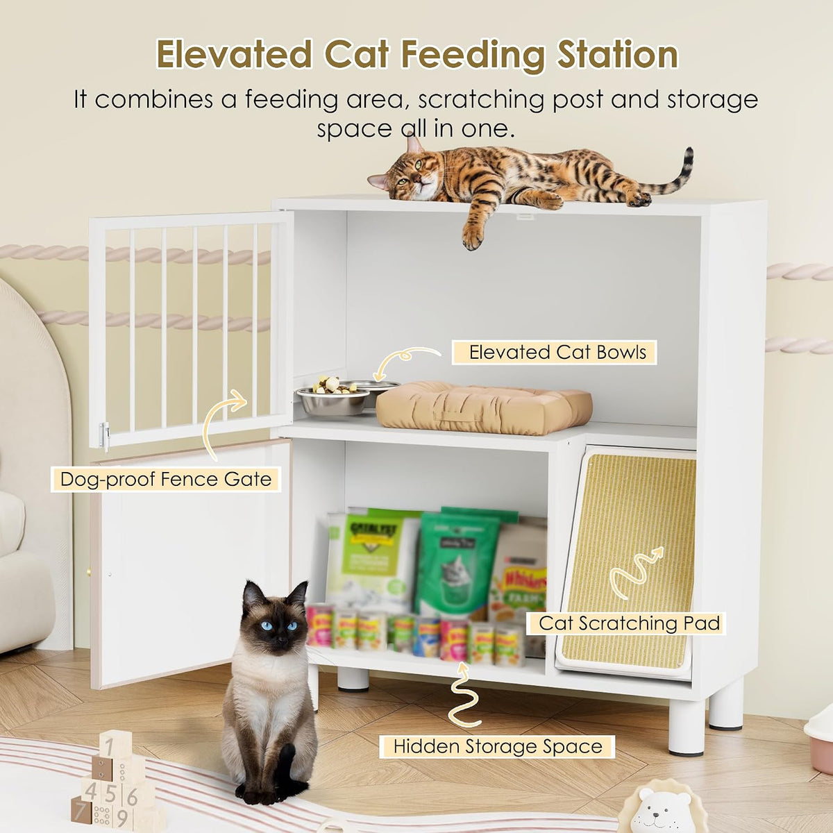 Metal Cat Feeding Station, Dog Proof Cat Feeding Station - Metal White - image 3