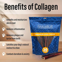 ValueBull Collagen Sticks for Dogs, 12 Inch Thick Chews, Natural Long-Lasting Dog Treats, 100 Count Bulk Pack - Supports Joints, Skin & Coat with Chondroitin & Glucosamine