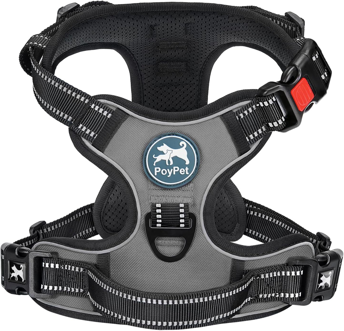 PoyPet No Pull Dog Harness Medium with Front Clip & Neck Release - XS / Grey