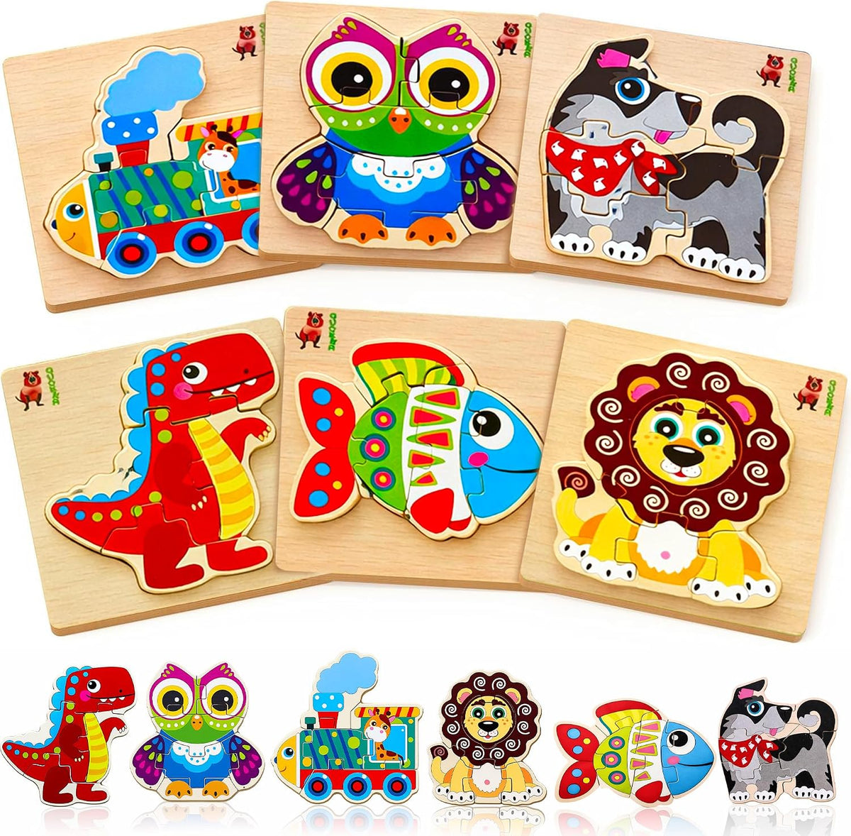 8 Wooden Puzzles for Toddlers 1-3 - Mosaic 6