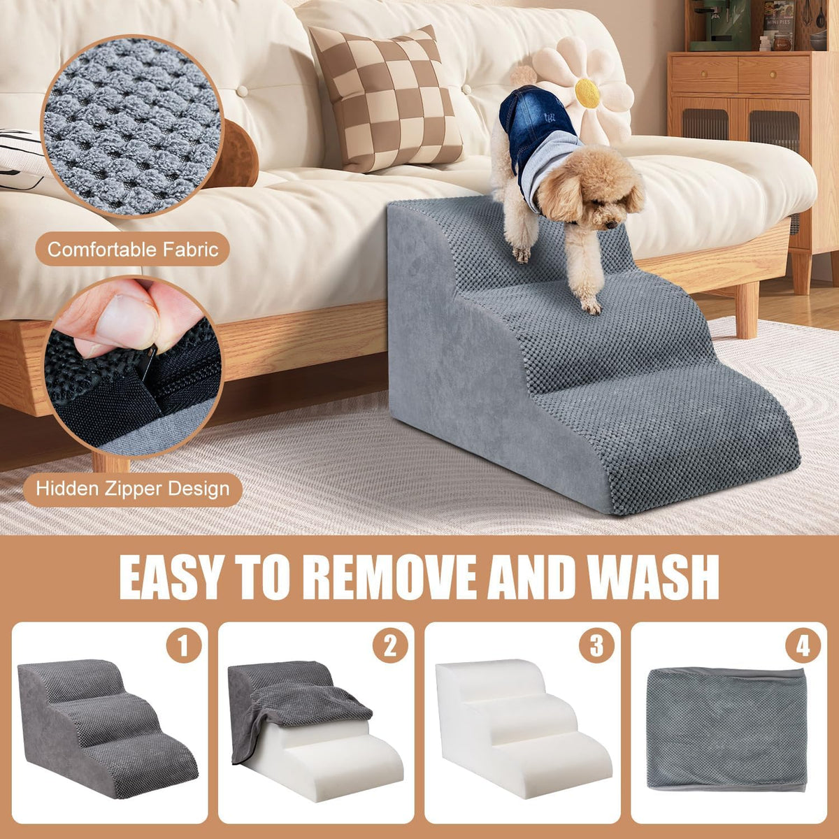 3-Step Dog Stairs for Small Dogs, Dog Ramp for Bed 15.7" H – Essentials for Dogs - image 4