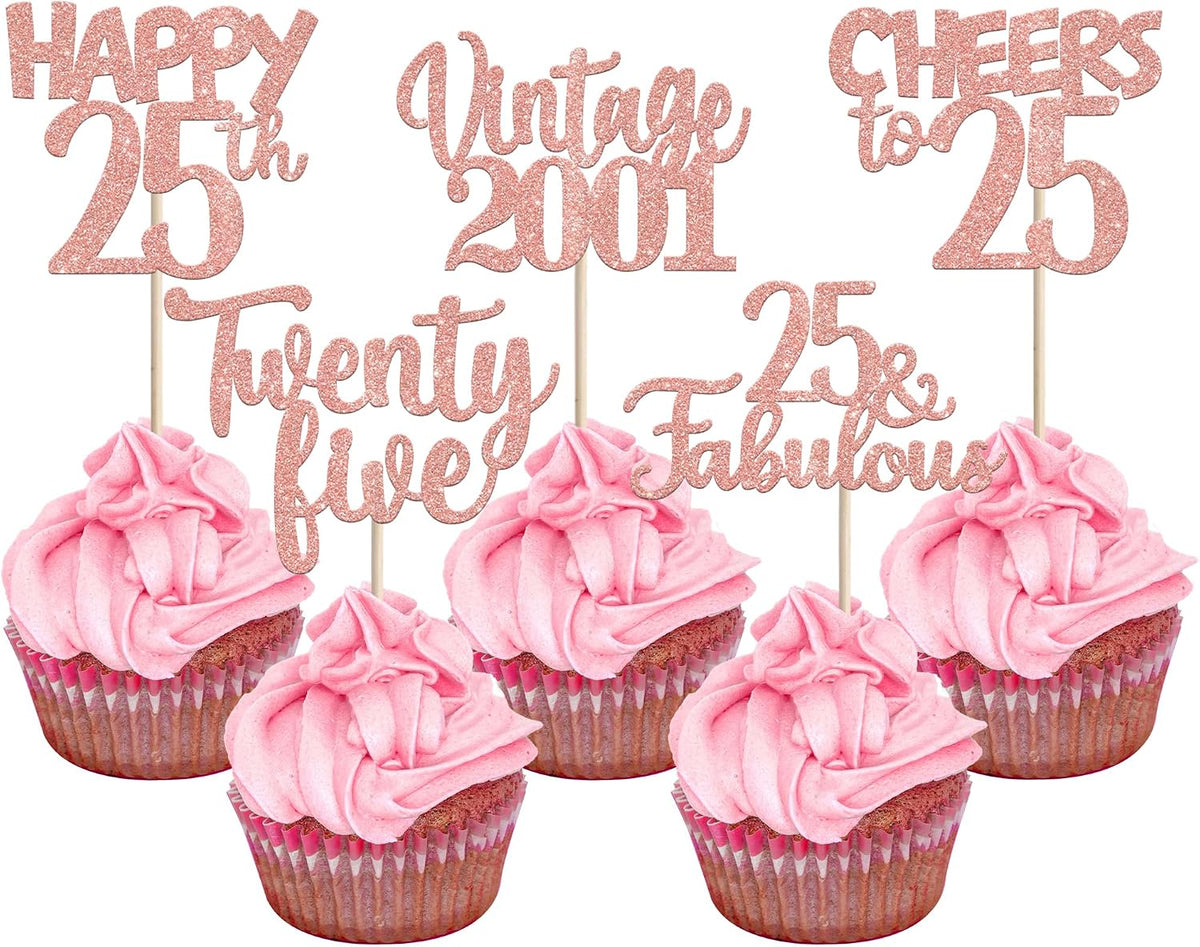 Rose gold glitter vintage 1946 cupcake toppers for an 80th birthday - view 5