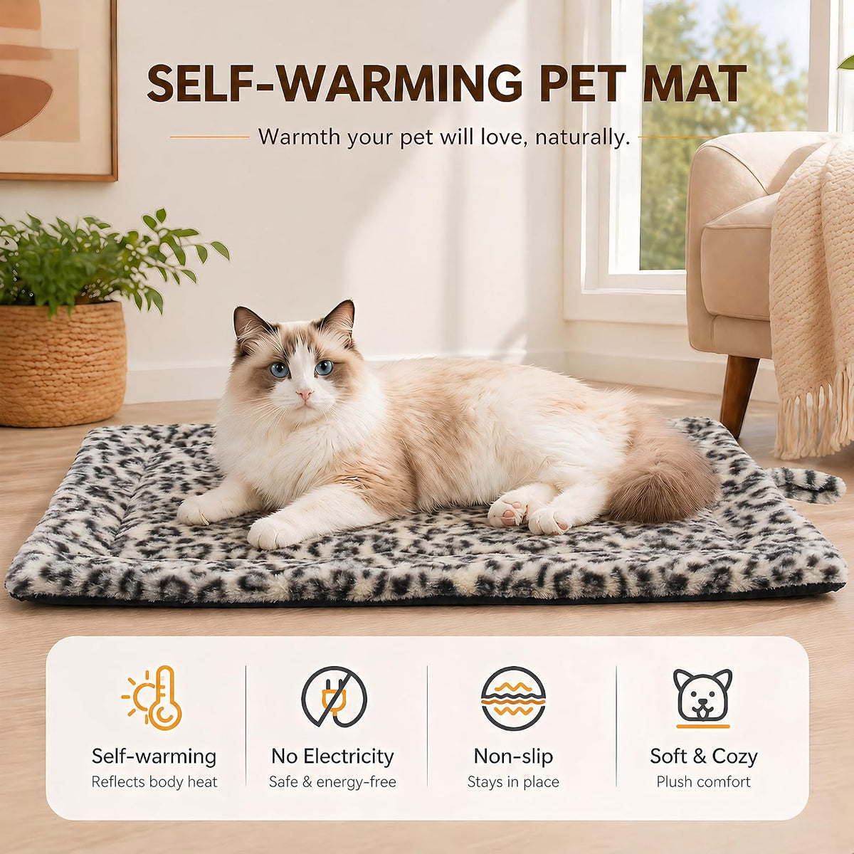 Self Warming Cat Pad for Cats and Dogs - 22 x 18 inch / Black/White - image 3