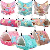 Abbylike 9 Pieces Rat Hammock 3 Tier Guinea Pig Ferret Hammocks Small - Green, Pink, Brown / Stars
