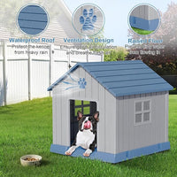 Dog House Indoor Outdoor for Small to Large Sized Dogs Resin Outdoor Dog House with Ventilation Puppy Shelter with Elevated Floor, Easy to Assemble, Blue