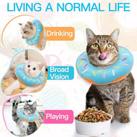 Cat Cone Collar Soft, Cute Cat Donut Collar After Surgery, Adjustable Kitten Recovery Cones to Stop Licking, Lightweight Neck Elizabethan Collars for Cats Kittens (Blue, Medium)