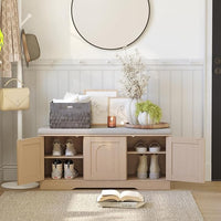 DINZI LVJ Shoe Bench, Entryway Storage Bench with Doors, Cushion, 2-Tier Shoe Rack with 6-Cubby, 39.4”L x 13.8”W Shoe Organizer Cabinet, Adjustable Shelf, Living Room, Bedroom, Natural