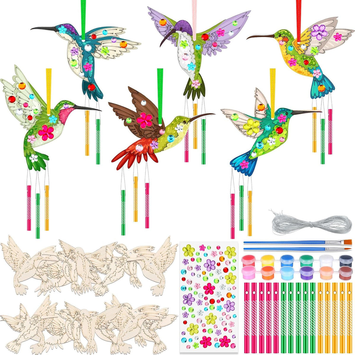 JellyArch DIY butterfly wind chime kit with 30 wooden butterflies and tubes - view 5