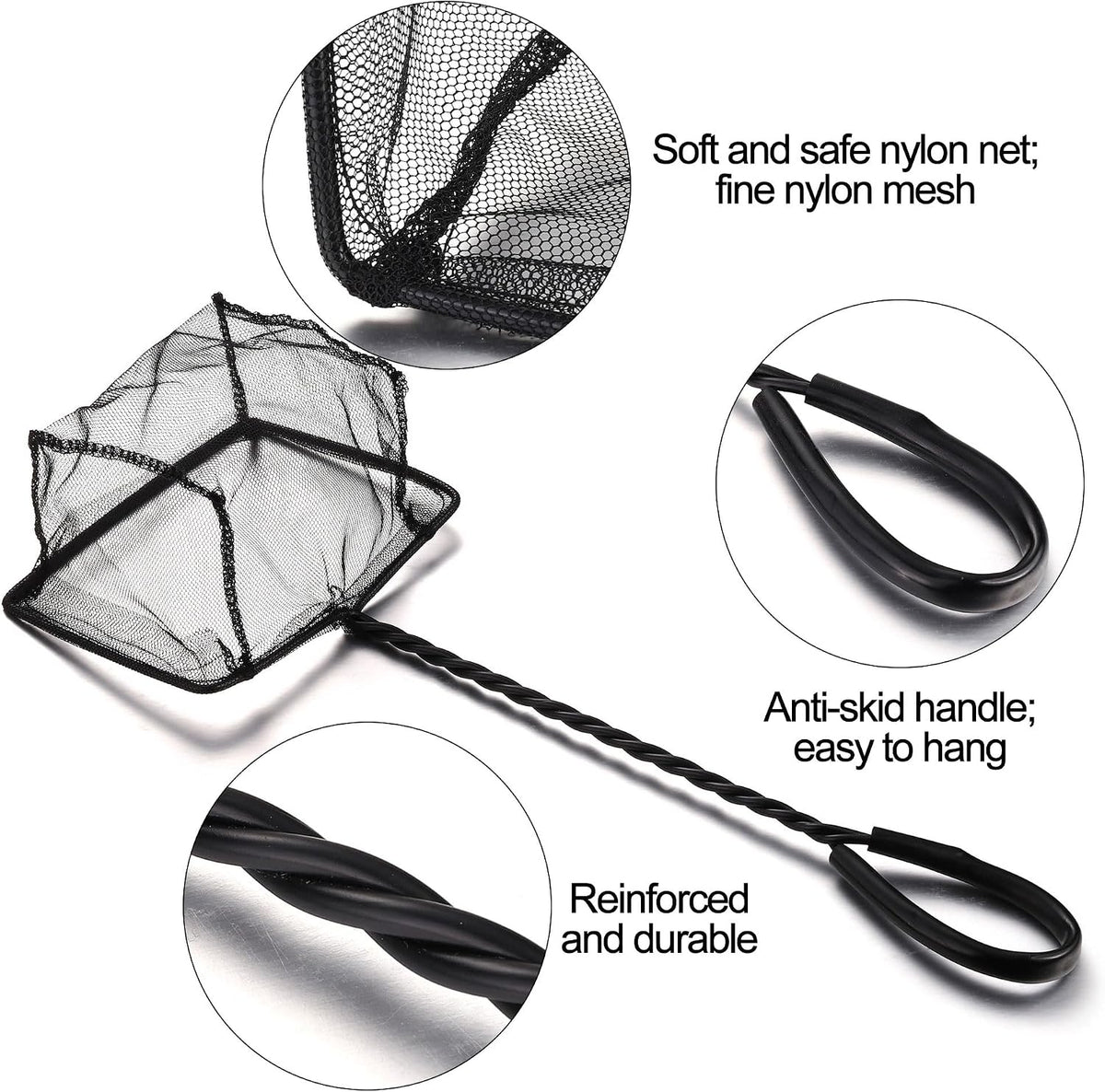 Mogoko 2 Pack Aquarium Net Fish Net Small Net Multi-Size Fine Mesh - 3. Black / 6 Inch - image 2