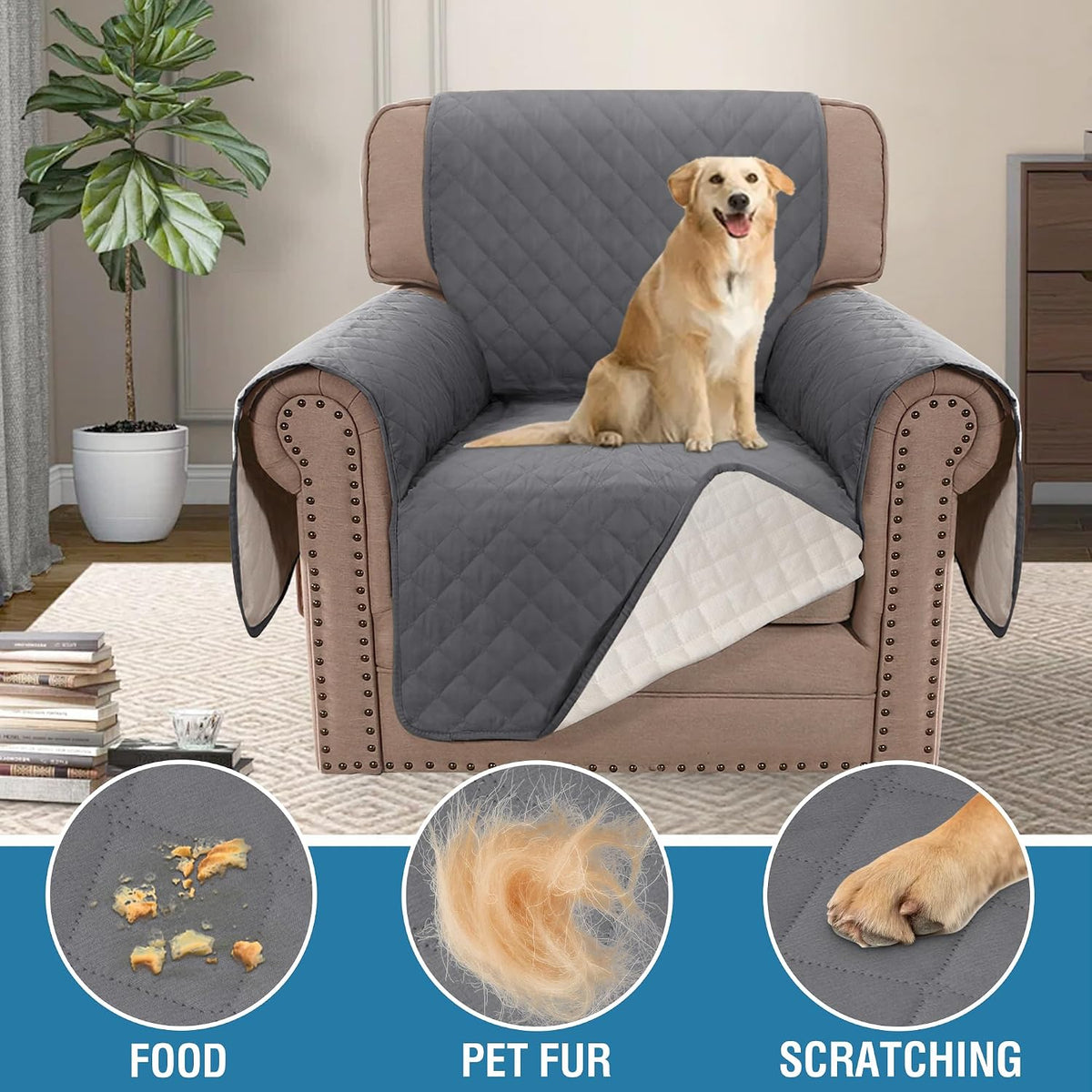 H.VERSAILTEX Sofa Cover Couch Cover for Dogs with Elastic Straps 100% - Rocket Gray / Slipcover-Chair - image 2