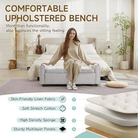 Ottoman with Storage, Tufted Storage Bench for Bedroom, 48" Fabrics End of Bed Bench, Upholstered Entryway Shoe Benches with Rolled Arm & Inner Zipper, Window Ottomans Chest with Rivets, Light Grey