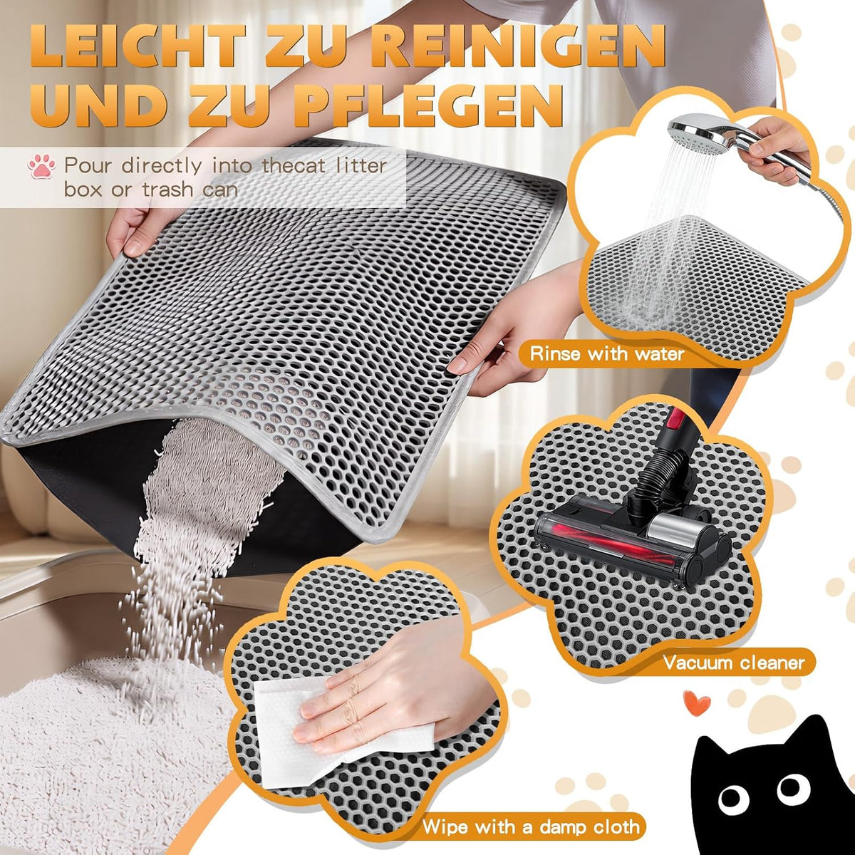 Cat Litter Mat 24"x15", Double Layer Waterproof Litterbox Mat - 46x26 Inch / Gray - image 2