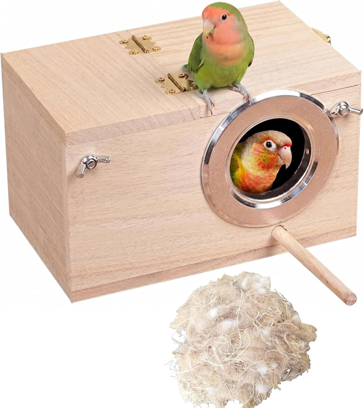 YJJKJ Wood Parakeet Nest Box with Natural Nesting Pads - S