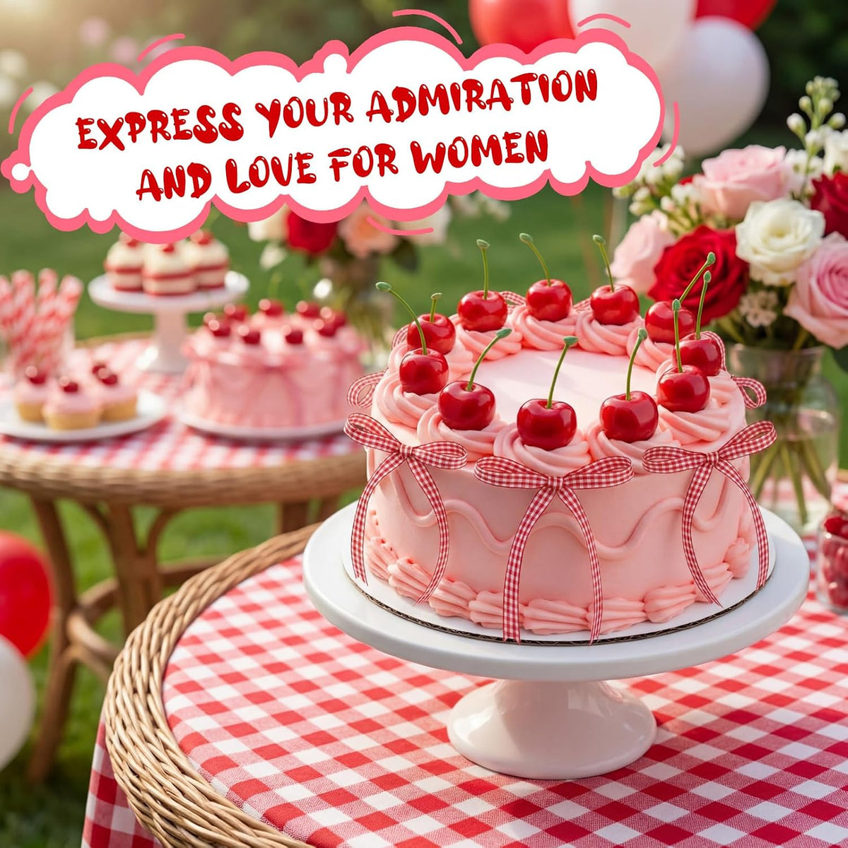Chunful fake cherry cake toppers with red polyester bows - view 12
