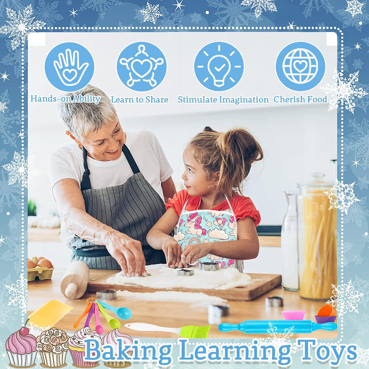 KAEGREEL Kids Baking Chef Set with Unicorn Apron and Mitt - Purple Unicorn Apron+6 Model Cookie Cutters - image 4