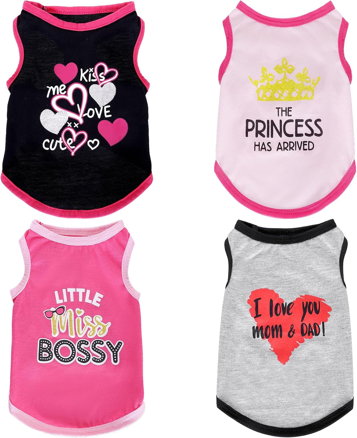 4Pack Dog Shirts Summer Printed Puppy Clothes Sleeveless for Dogs - Adorable Pattern for Girl / Medium