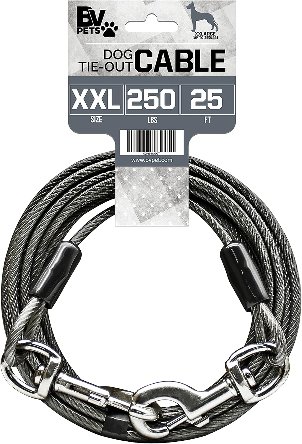 BV Dog Tie Out Cable 30 Feet - 250lbs/ 25ft/ Grey / Single