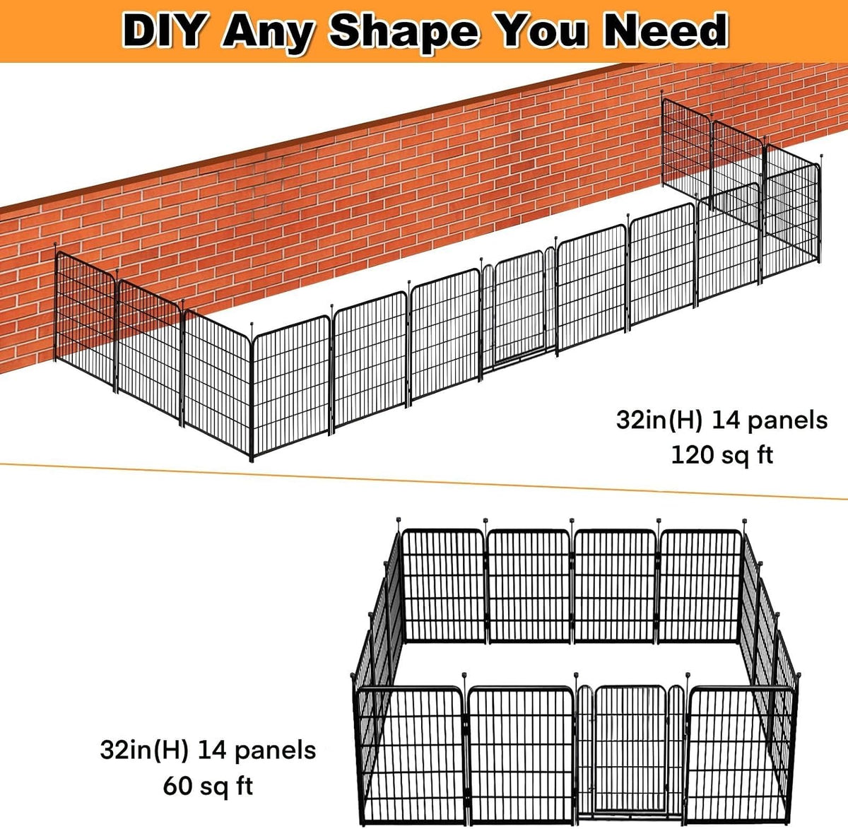 Dog Playpen 48 inch 8 Panels Total 17.7 Ft Dog Fence Outdoor - 32''(H)-12panels-26.6ft(L) - image 4
