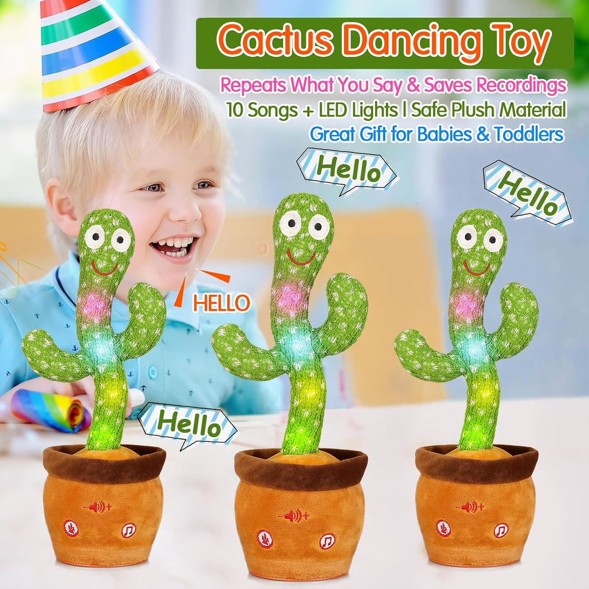 Emoin Adjustable Volume Control Dancing Cactus Toy Talking Cactus Toy - A-Dancing Cactus Mimicking - image 3