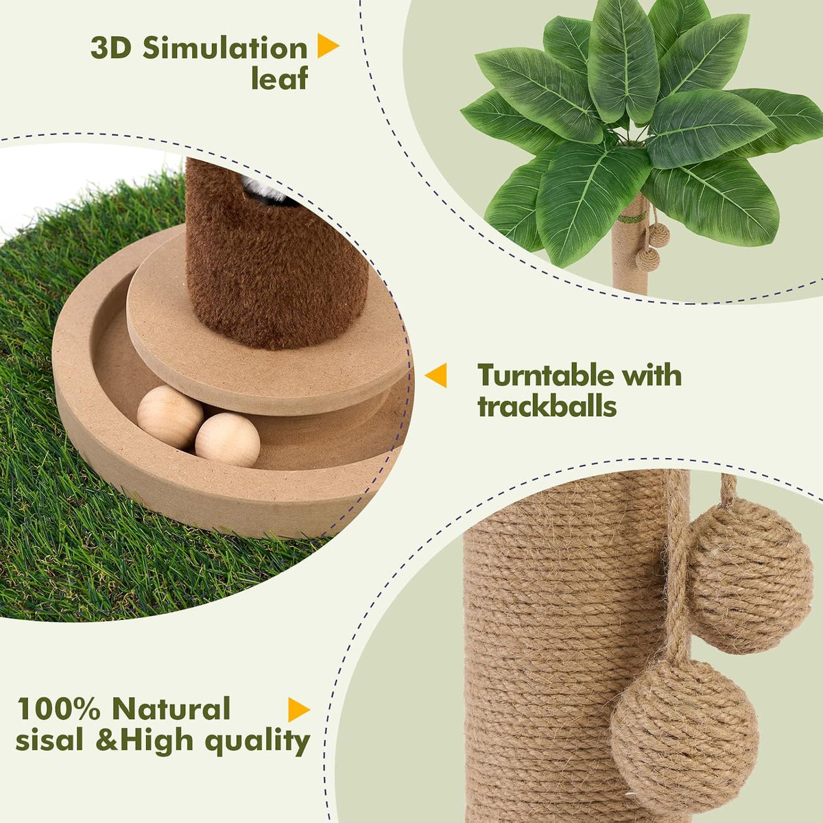 Tall Cat Scratching Post, Cat Toys - Green - image 3